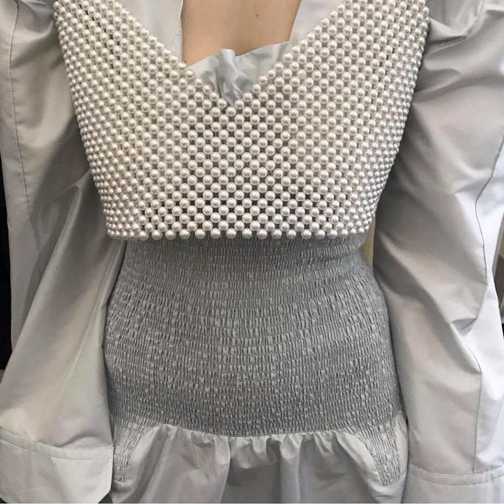 BEVZA Faux Pearl Crop Top XS